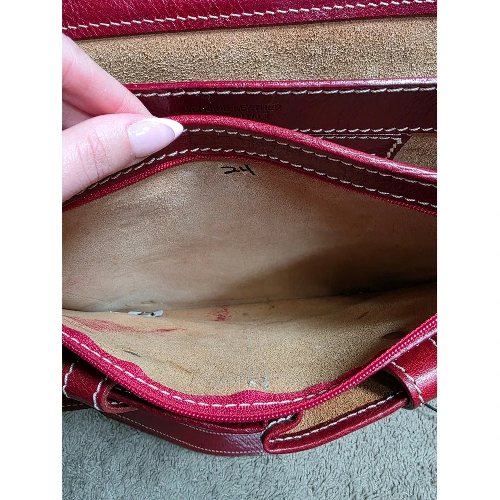 Vintage Italian Genuine Leather Organizer Satchel Crossbody with Shoulder Strap